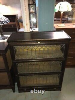 Antique c. 1910 era Lundstrom leaded glass tiger oak barrister bookcase