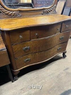 Antique claw foot tiger oak dresser carved paws mirror back CLEAN