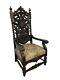 Antique Gothic Knight Devil Tiger Oak Throne Chair 1890s Figural Lions Acanthus