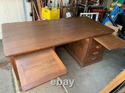 Antique large Solid tiger oak desk /display gallery table