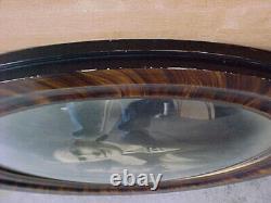 Antique oval gesso tiger oak wood bubble glass picture frame 22x18 inch