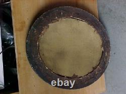 Antique oval gesso tiger oak wood bubble glass picture frame 22x18 inch