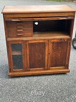 Antique tiger oak dentist doctors cabinet interior drawers poison glass wow