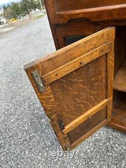 Antique tiger oak dentist doctors cabinet interior drawers poison glass wow