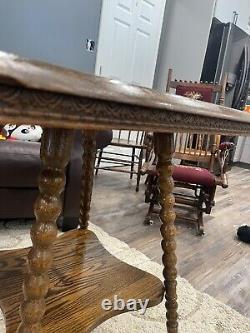 Antique tiger oak parlor side table Withbrass and crystal ball feet Nice Condition