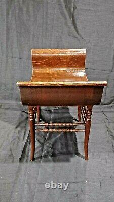 Antique tiger oak veneer bentwood bench chair with curved armrest