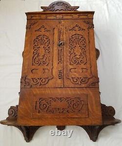 Antique unique MEDICINE CHEST 2 compartments Tiger oak 34H x 25W x 6D