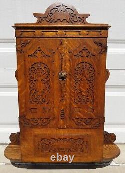 Antique unique MEDICINE CHEST 2 compartments Tiger oak 34H x 25W x 6D