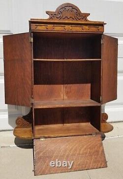 Antique unique MEDICINE CHEST 2 compartments Tiger oak 34H x 25W x 6D