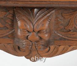 Antique victorian 1880 tiger oak northwind & lion head library table horner