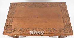 Antique victorian 1880 tiger oak northwind & lion head library table horner