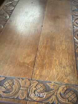 Antique victorian 1880 tiger oak northwind & lion head library table horner