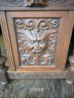 Antique victorian 1880 tiger oak northwind & lion head library table horner