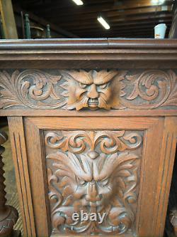 Antique victorian 1880 tiger oak northwind & lion head library table horner