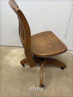 Antique vintage tiger oak office swivel chair mission quartersawn adjustable