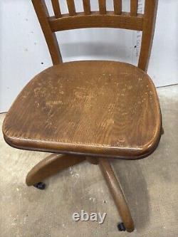 Antique vintage tiger oak office swivel chair mission quartersawn adjustable