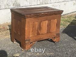Antique vintage tiger oak paneled small chest box cabinet lift lid 1900s