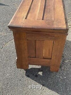 Antique vintage tiger oak paneled small chest box cabinet lift lid 1900s
