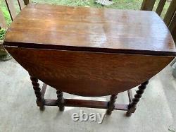 Antique vintage wood wooden Tiger Oak Barley Twist Drop Leaf Table Oval