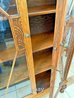 Art Deco Bookcase Double Door Locking curio china cabinet Oak three shelves