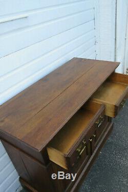 Art Nouveau Early 1900s Distressed Solid Tiger Oak Console Server Buffet 9833
