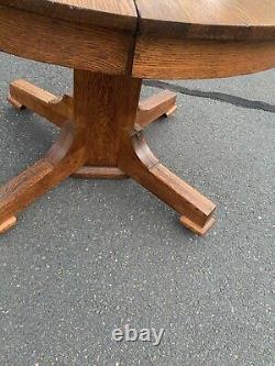 Arts & Crafts Mission Round Oak Dining Table & 3 Leaves 42 Round 72 With Leaves