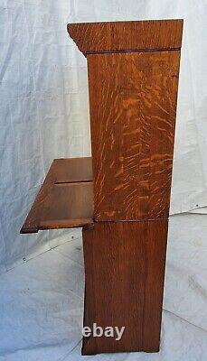 Arts & Crafts Tiger Oak Sliding Glass Door Danner Bookcase with Pull Out Counter