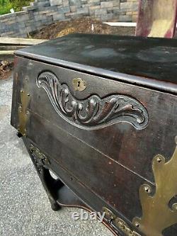 Arts & crafts solid oak slant front desk 1900s original surface tiger quartersaw