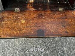 Arts & crafts solid oak slant front desk 1900s original surface tiger quartersaw