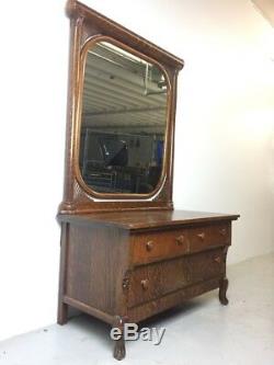BEAUTIFUL Antique Quarter Sawn Tiger Oak Vanity / Princess Dresser with Claw Feet