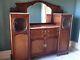 Beautiful Antique Bicolor Tiger Oak Sideboard Buffet With Pink Marble Tops