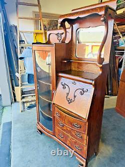 Beautiful Antique Arts & Crafts Mission Tiger Oak Secretary Desk Cabinet