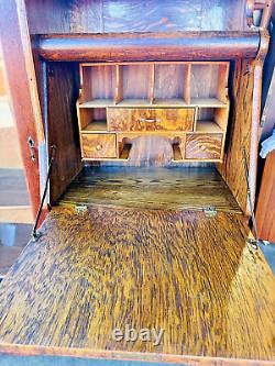 Beautiful Antique Arts & Crafts Mission Tiger Oak Secretary Desk Cabinet