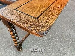 Beautiful Antique English Tiger Oak Barley Twist Expanding Dining Room Table W@W