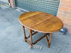 Beautiful Antique Tiger Oak Barley Twist Oval Gate Leg Drop Leaf Kitchen Table