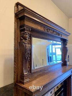 Beautiful Antique Tiger Oak Fancy Carved Womens Heads Fireplace Mantle Victorian