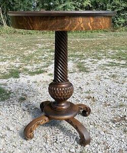 Beautiful Antique Tiger Oak Lamp Table Stand Round Top