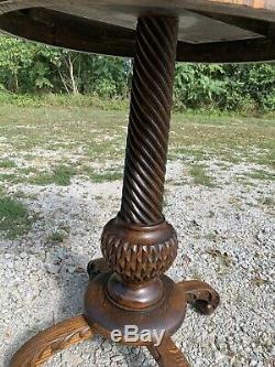 Beautiful Antique Tiger Oak Lamp Table Stand Round Top