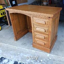Beautifully restored antique craftsman solid oak desk w 4 drawers & drop leaf