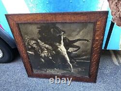 Best Antique Large Tiger Oak Picture Frame Reynolds Sepia Print Rome Nude Horses