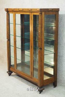 By TOTTEN Mission Tiger Oak China Display Cabinet Early 1900's Stickley Style