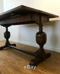 C1800s Antique English Expandable Tiger Oak Dining Table / Entryway Table