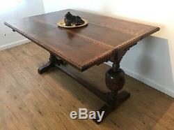 C1800s Antique English Expandable Tiger Oak Dining Table / Entryway Table