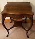 C1880 Antique Victorian Quarter Sawn Tiger Oak Side Parlor Table With Shelf
