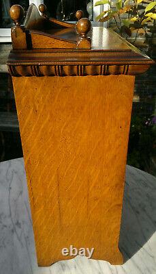 C1900 Antique English Inlaid Tiger Oak Smokers CabinetDesktop Cabinet20by 16