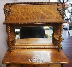 Ca. 1890 English Victorian Tiger Oak Mirrored Sideboard Buffet Salesman's Sample