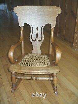 Child's Antique Caned Tiger Oak Rocking Chair