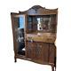 Circa 1900 Antique Tiger Oak Side By Side Mirrored Cabinet & Glass Display Case