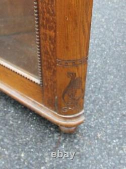 Collector quality antique Berkey & Gay tiger oak carved corner cabinet original