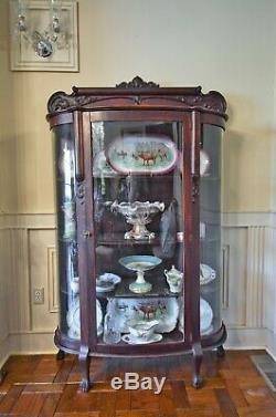Curio Buffet Curved Glass Quartersawn Oak China Cabinet Circa 1880